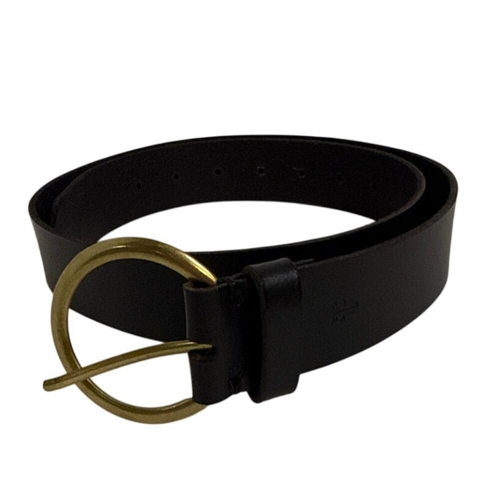 Frye Womens Black Leather Horseshoe Belt Large Center Bar Buckle Equestrian